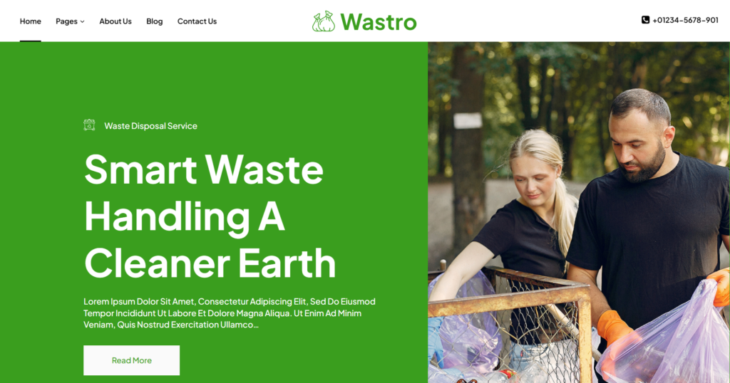 Sustainable structural waste management systems displayed on a bespoke resource collective website platform.