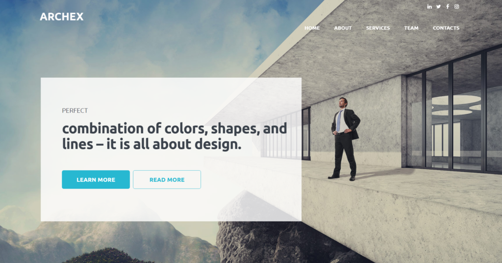 Architecture website design service interface showcasing luxury skyscraper designs.