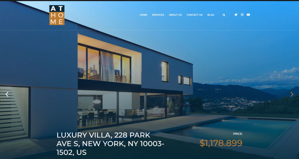 Real estate website design service showing luxury property listings and agent tools.