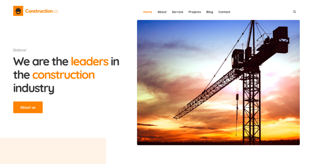 Construction website design service layout for building and construction companies.
