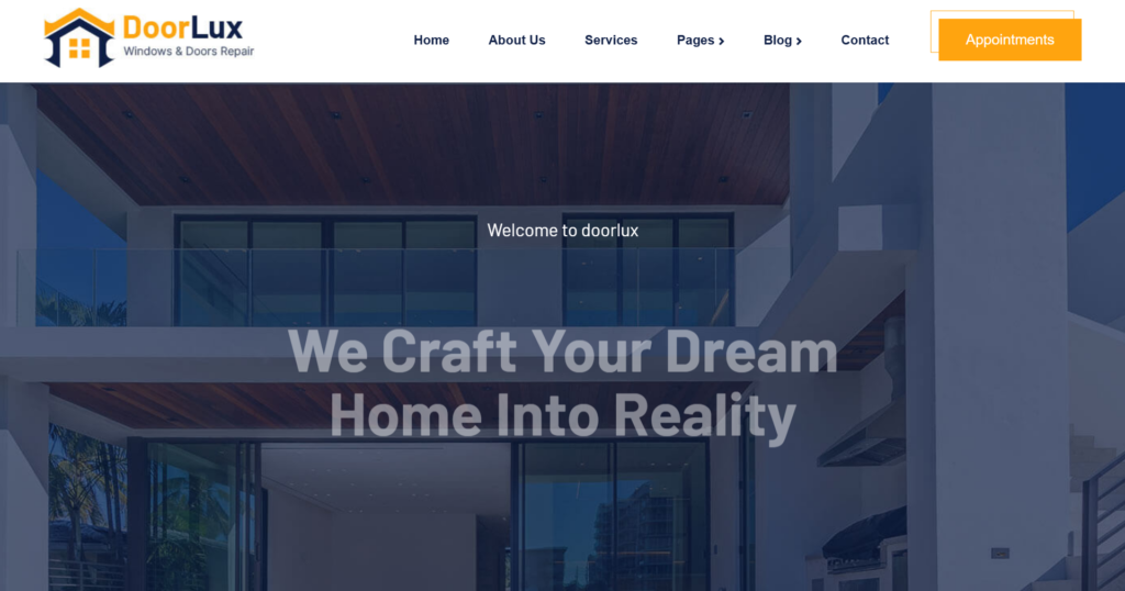 Professional trade website design featuring high-resolution glazing and door servicing project galleries.