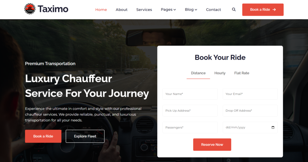Online taxi booking website design service showing a mobile-responsive cab dispatch system.