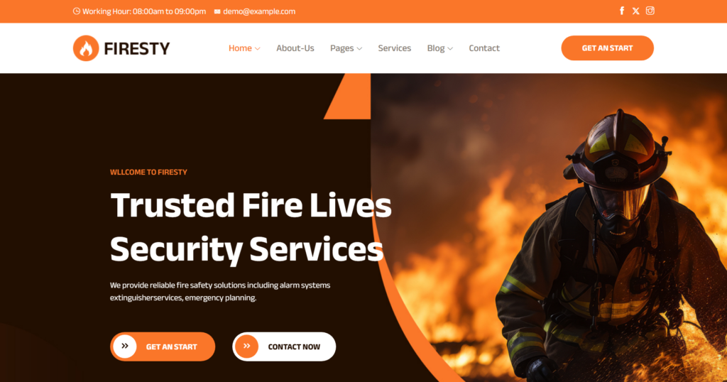Fire station website design service showing a fire brigade and emergency rescue portal.