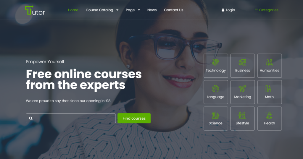 Online education website design service showing a teaching portal and LMS courses.