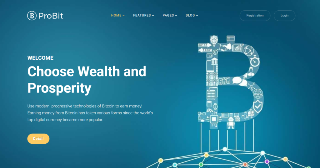 Crypto website design service showing a bitcoin exchange and cryptocurrency wallet portal.