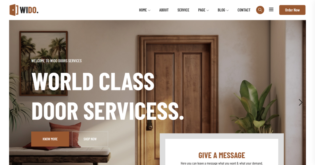 Door service website design service featuring home window and door installation.