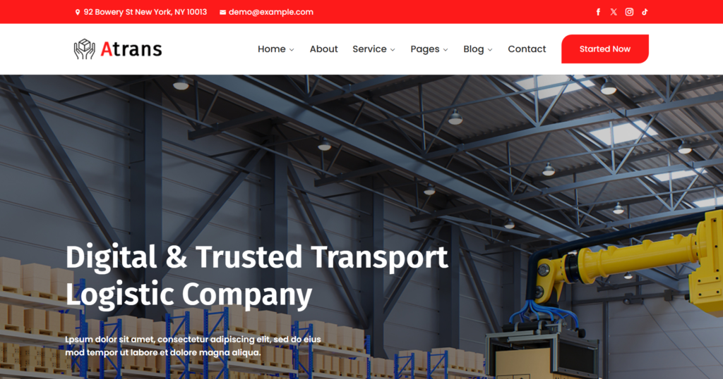 Logistics website design service showing cargo shipping and transport booking.