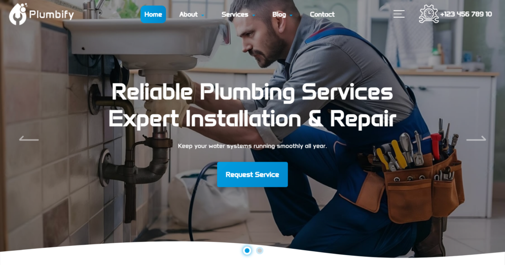 Plumbing website design service featuring a professional handyman and repair service homepage.