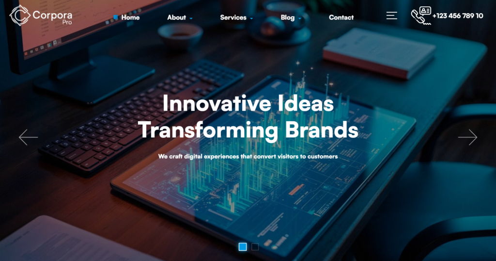 Corporate business website design service showing a professional consulting and digital agency.