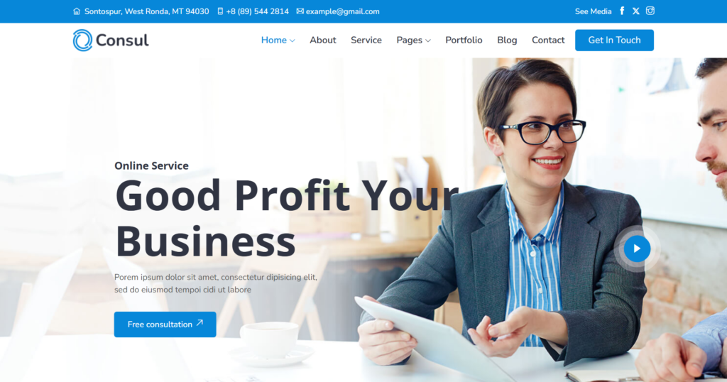 Business consulting website design service showing a professional financial advisor and accounting firm.