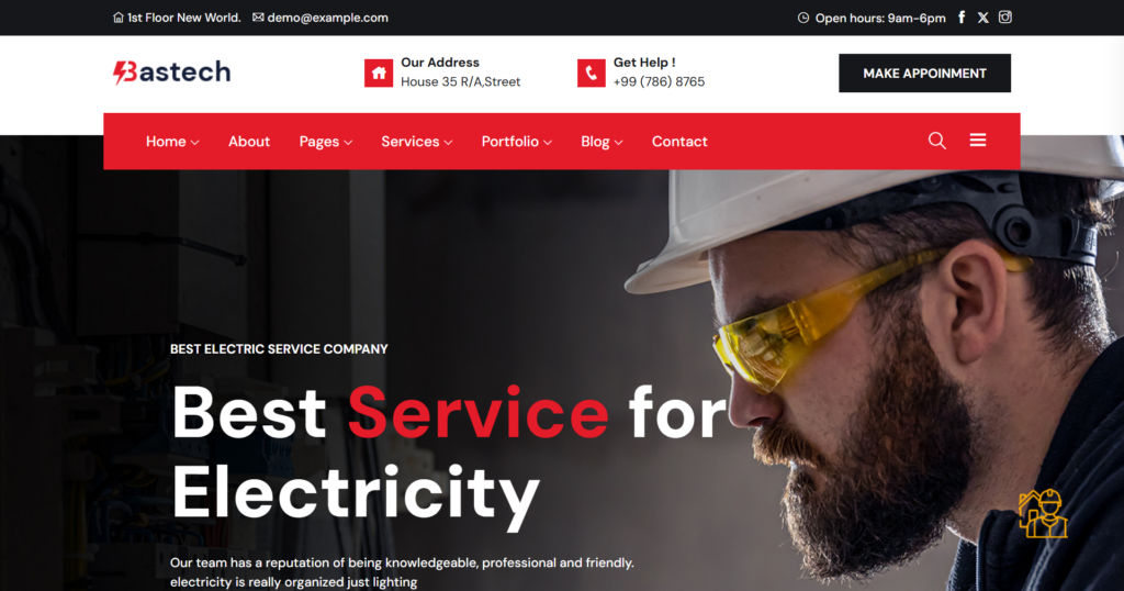 Electrician website design service featuring electrical repair and energy maintenance portals.