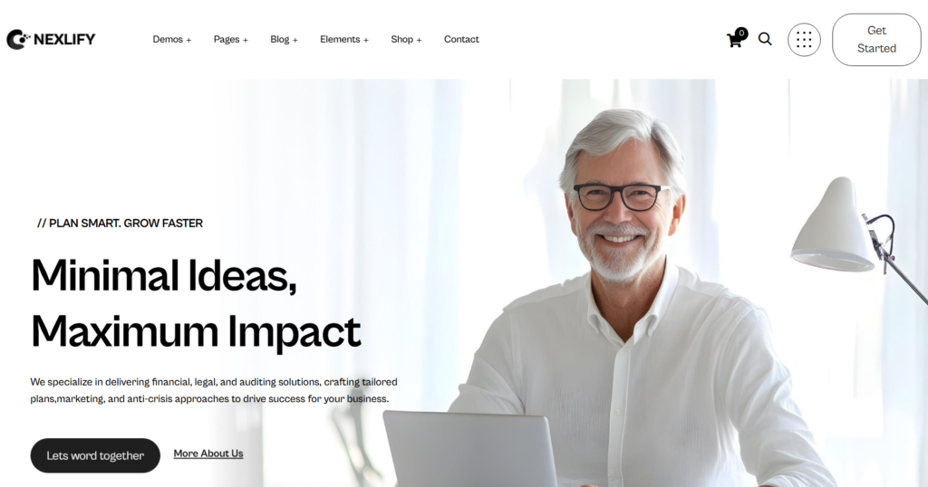 Business website design service featuring a minimal agency branding and consulting portal.