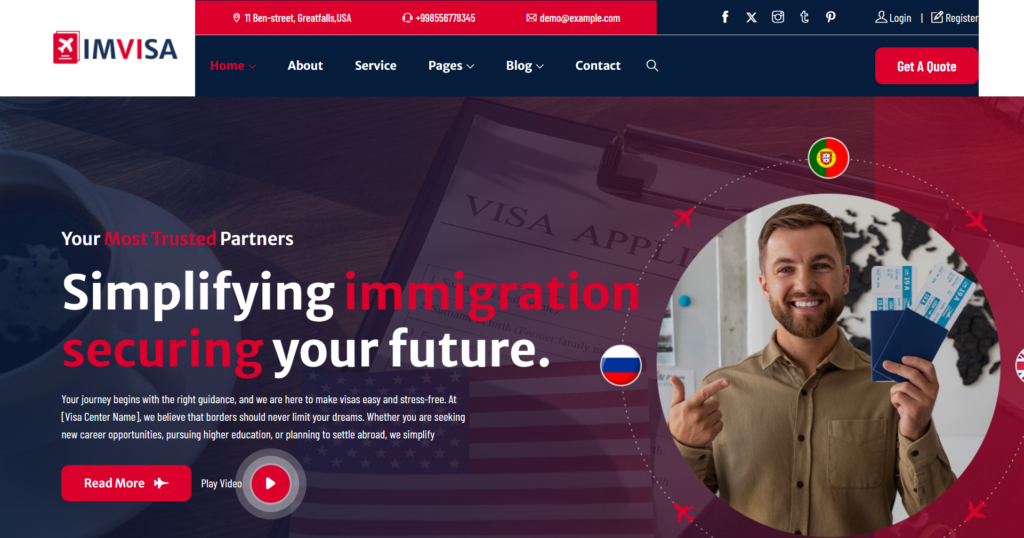 Immigration website design service showing a professional visa agent and consulting portal.