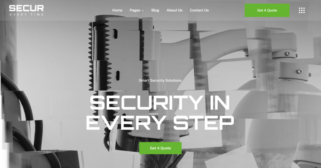 Security website design service featuring CCTV systems and protection guard portals.