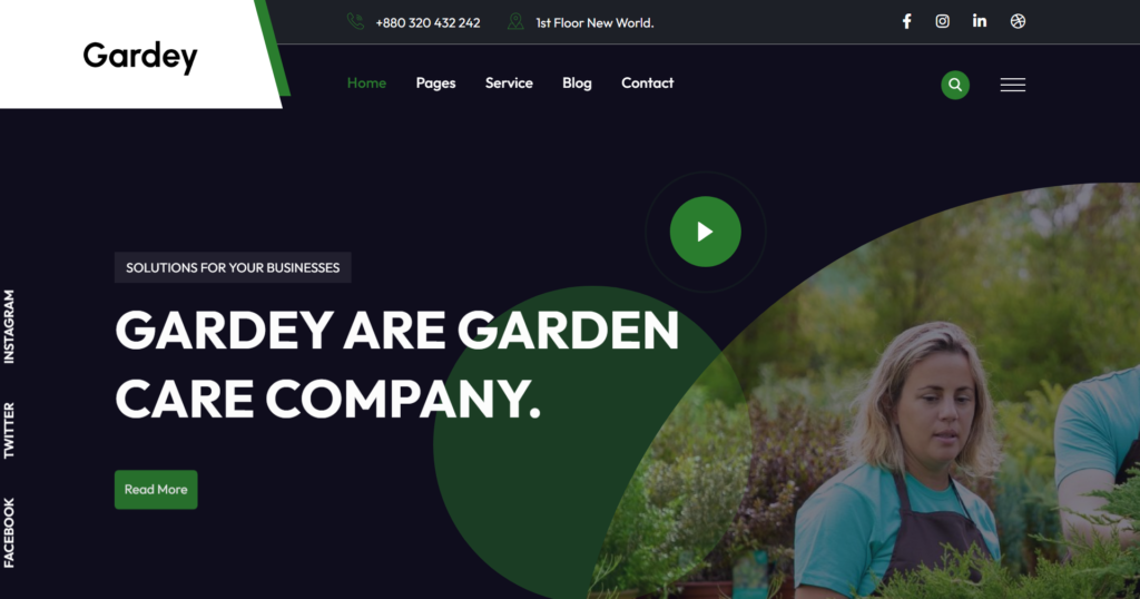 Gardening website design service displaying a landscaping and lawn care homepage.