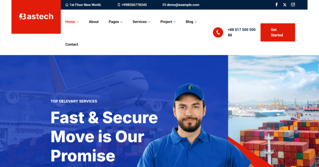 Delivery website design service showing a cargo transport and logistics company portal.