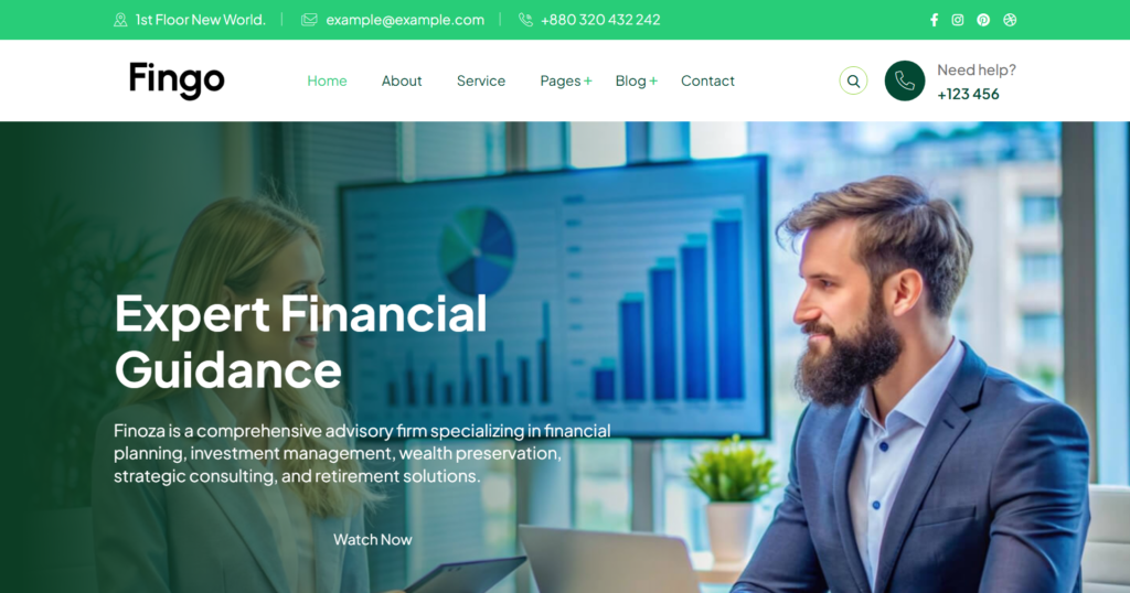 Finance consulting website design service showing a wealth advisor and investment firm portal.