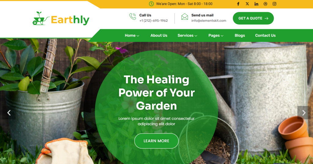 Gardening website design service displaying a landscaping and lawn care homepage.
