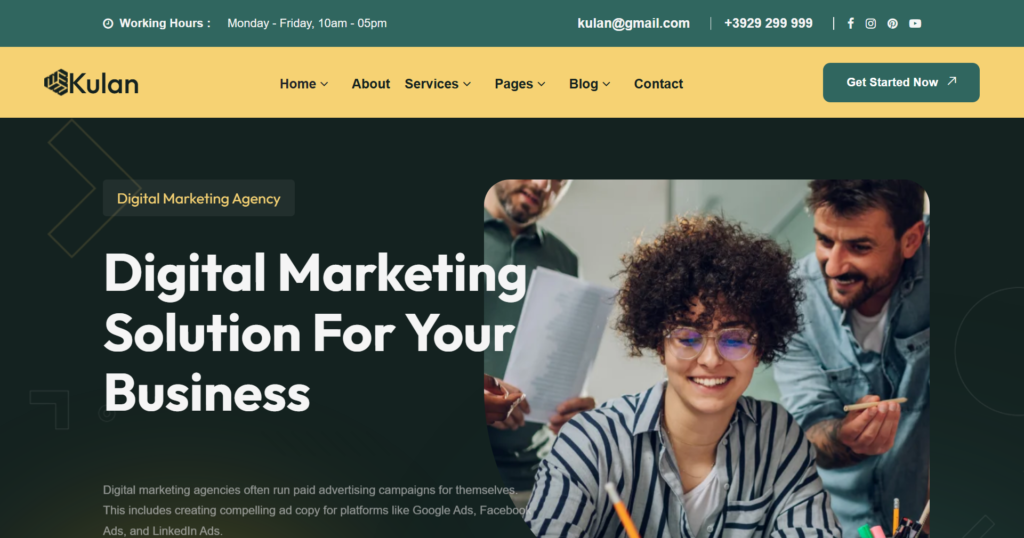 Digital marketing agency website design service showing a creative studio and seo portal.