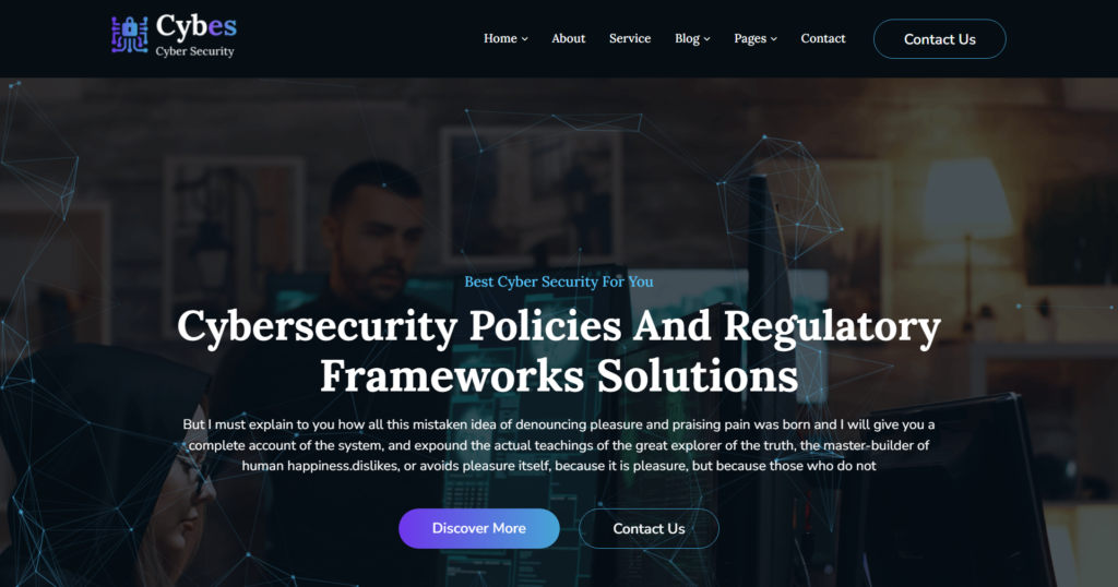 Cyber security website design service showing network protection and data safety portals.