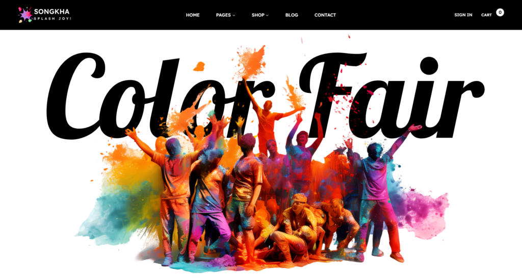 Water festival website design service showing a colourful Songkran event and party gallery.