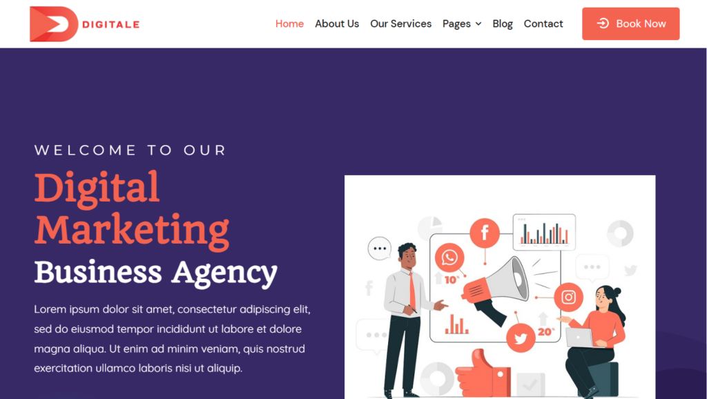 Digital marketing agency website design service showing creative advertising and IT services.