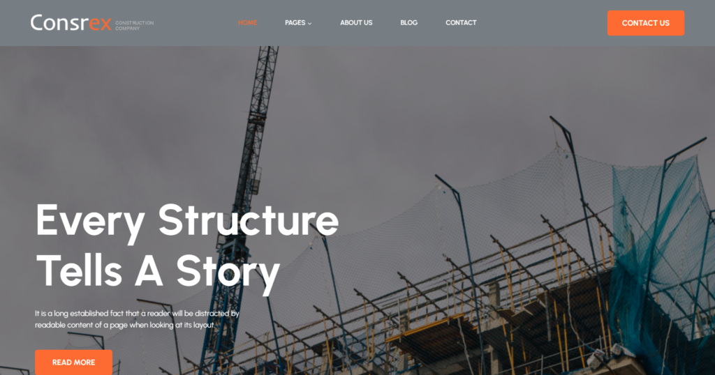 Construction website design service featuring industrial building and civil engineering themes.