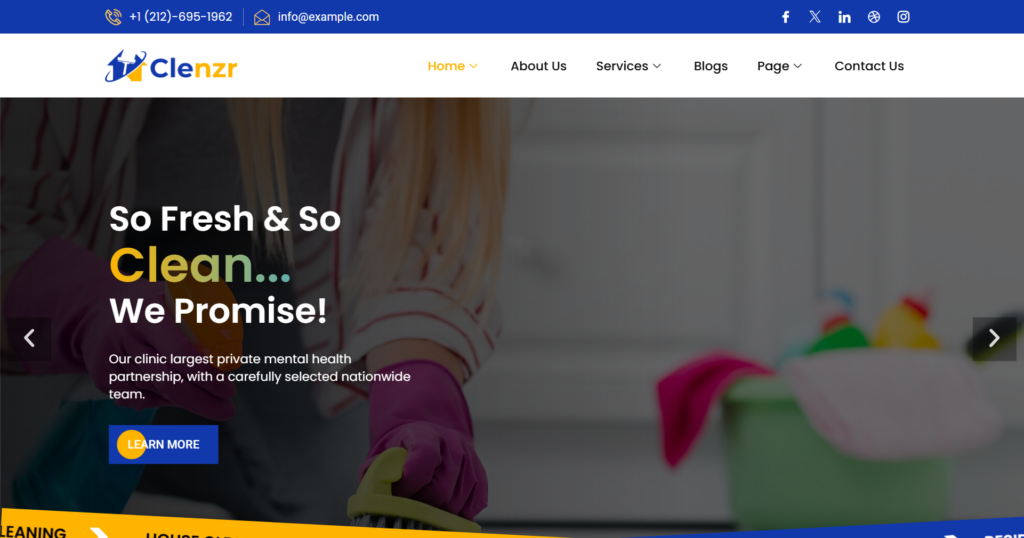 Cleaning service website design service displaying a professional housekeeping and janitor portal.