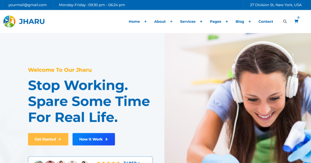 Cleaning company website design service featuring professional office and bathroom cleaners.