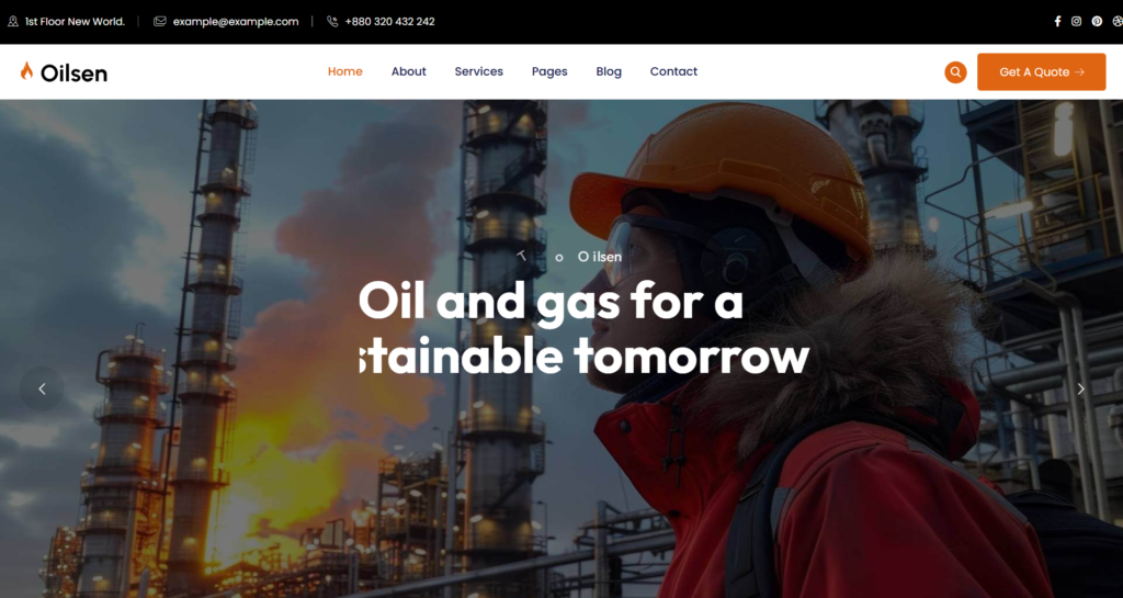 Industrial website design service featuring an oil and gas factory and engineering themes.