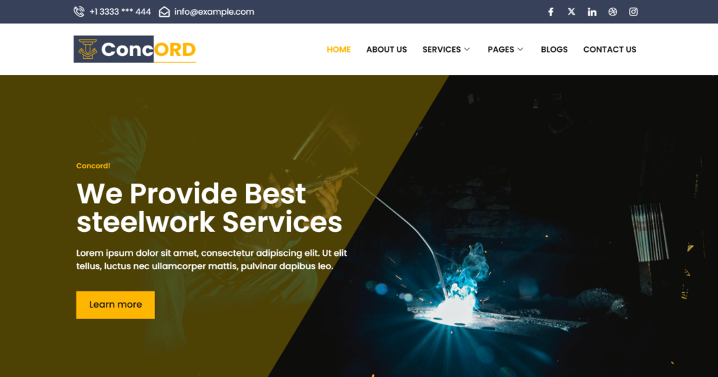 Industrial metalworks website design service showing heavy steel fabrication and custom engineering projects.
