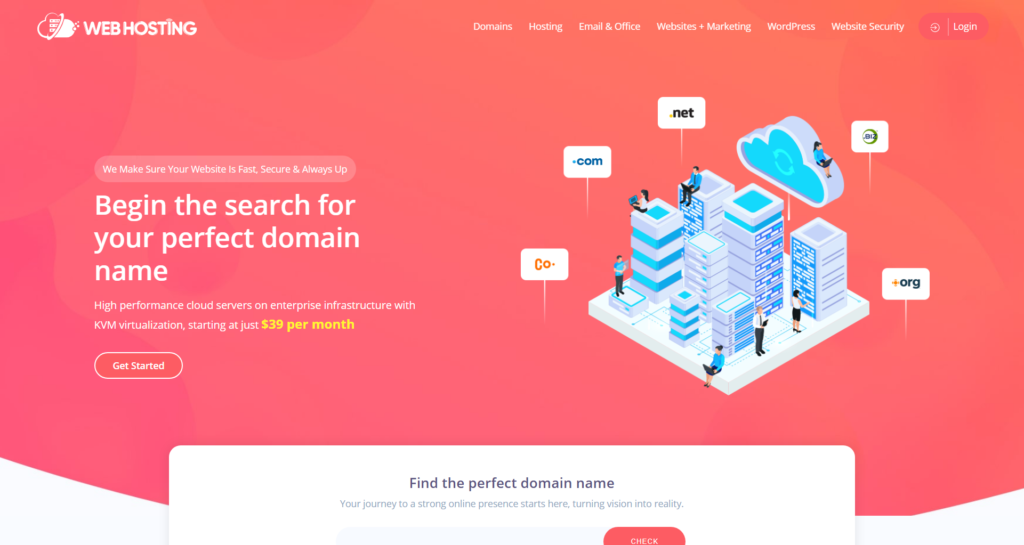High-speed Web Hosting Website Design displaying cloud server infrastructure