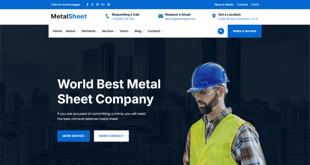Industrial Metal Sheet Website Design showing precision iron and steel products