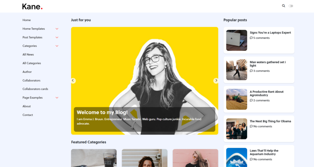 Modern Magazine Website Design showing news articles and trending topics