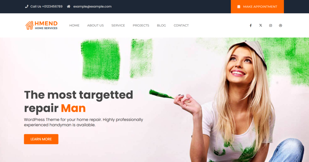 Modern Home Maintenance Website Design displaying repair services and booking options.