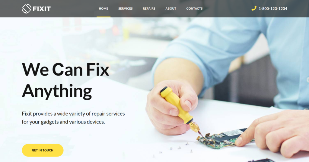 Gadget Repair Website Design displaying mobile and laptop fix services.