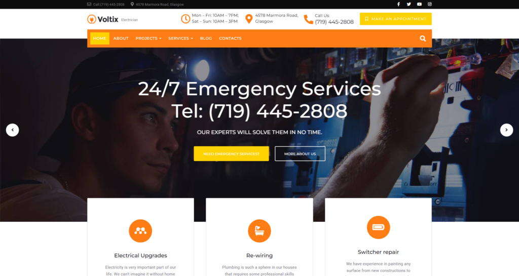 Modern Electrician Website Design Service showing a mobile-responsive booking form