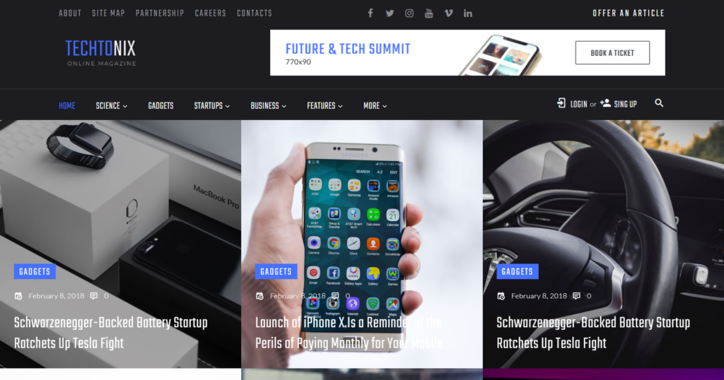 Modern Tech Blog Design displaying latest gadgets and innovation news