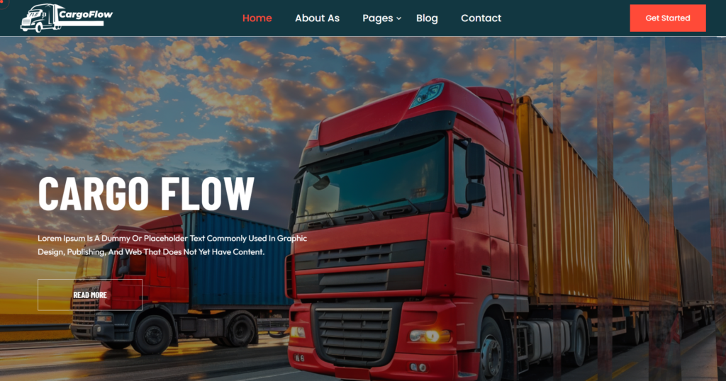 Heavy Duty Transport Website Design showing cargo trucks and delivery routes
