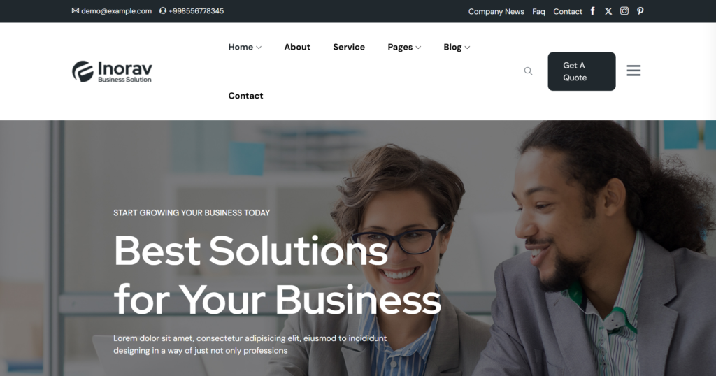Modern Corporate Business Website Design showing executive office interface