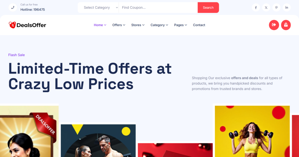 Clean Affiliate Marketing Website Design showing deals and coupon vouchers
