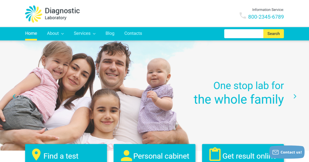 Professional Laboratory Website Design showing diagnostic equipment and medical reports