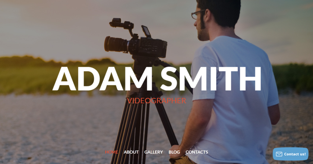 Videographer website design gallery showing digital camera portfolio
