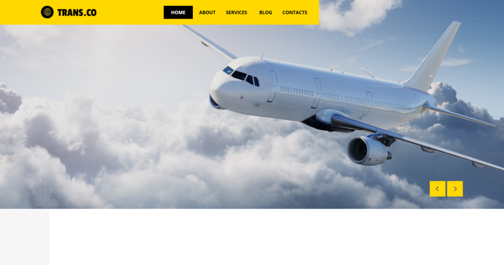 Professional transportation services website design showing global cargo shipment tracking options