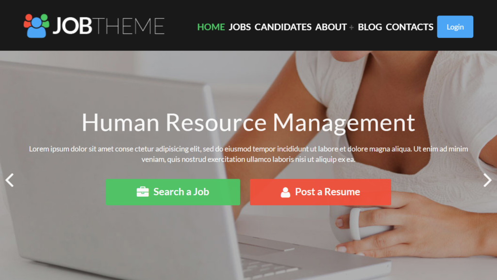 Professional job portal website design showing candidate dashboard and employment management tools