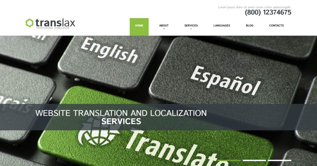 Translation services website design showing professional enterprise linguistics solutions