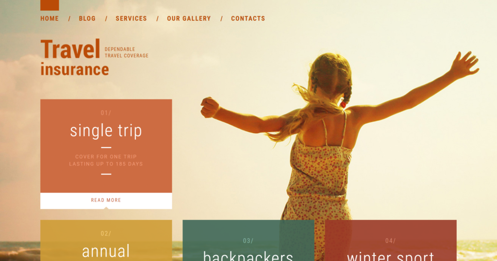 Vacation security website design showing travel insurance and destination protection