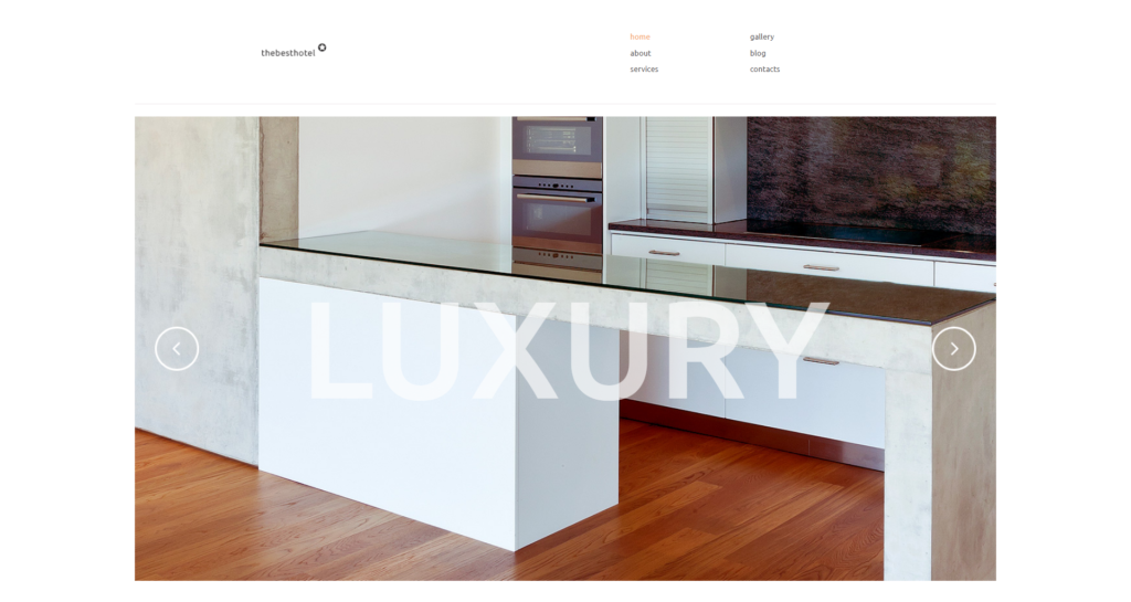 Professional hotel booking website design showing a modern reception and pool interior layout