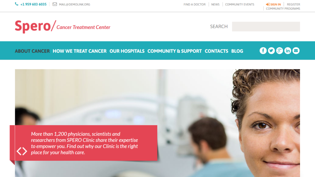 Professional rehabilitation clinic website design showing medical equipment and patient treatment areas