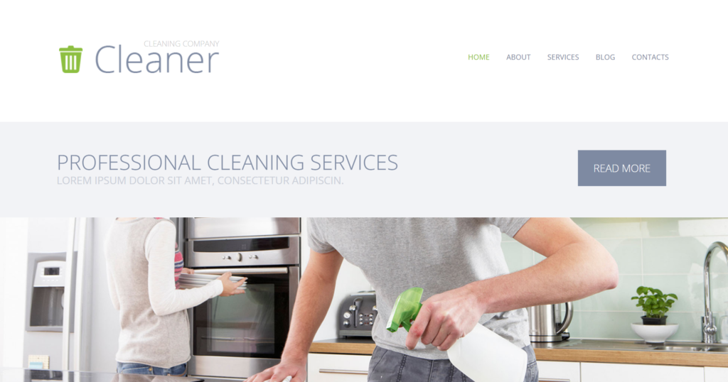 Cleaning services website design showing domestic house maintenance and maid service